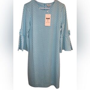 Tyler Boe Turquoise and White Gingham Dress With Bell Sleeves Size Small NWT